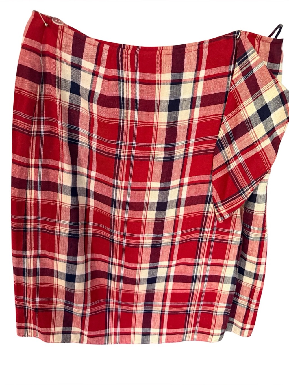 Vintage Ralph Lauren plaid 100% Linen Wrap skirt Sz. 6 classy